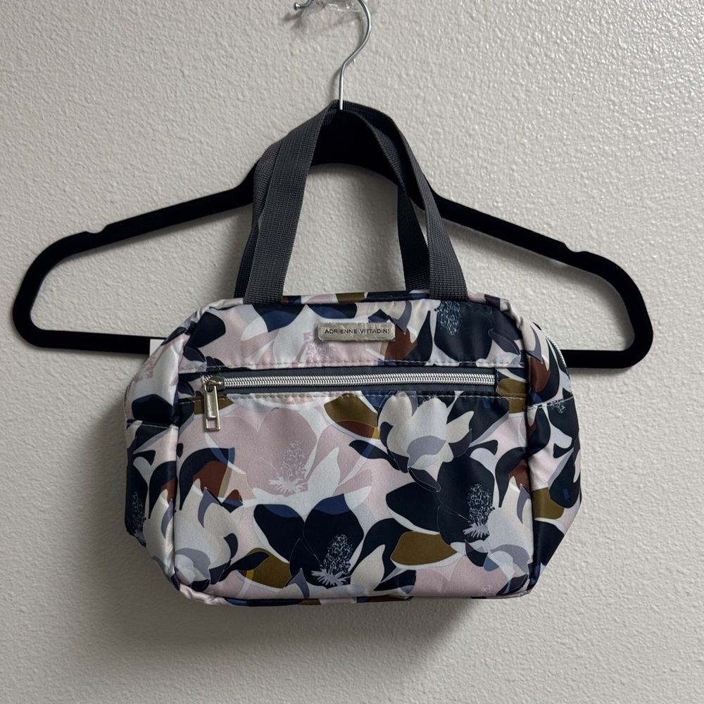 Adrienne Vittadini Navy and White Floral Cosmetic Bag